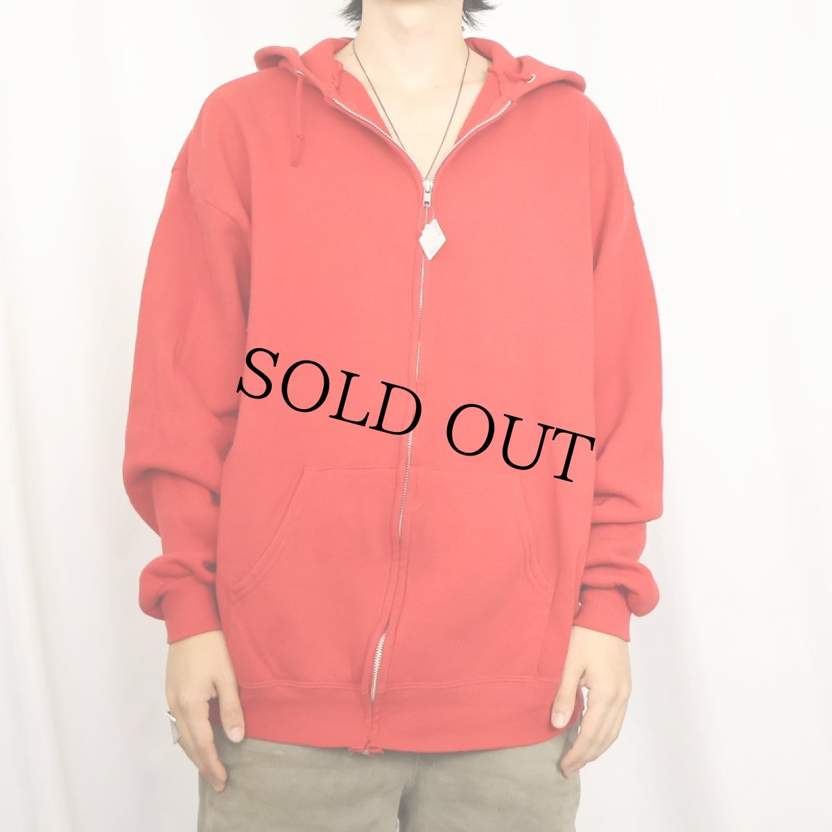 画像2: 90's JERZEES USA製 無地 スウェットジップパーカー XL (2)