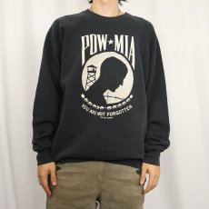 画像2: 90's USA製 "POW MIA" 兵士追悼プリントラグランスウェット BLACK XL (2)