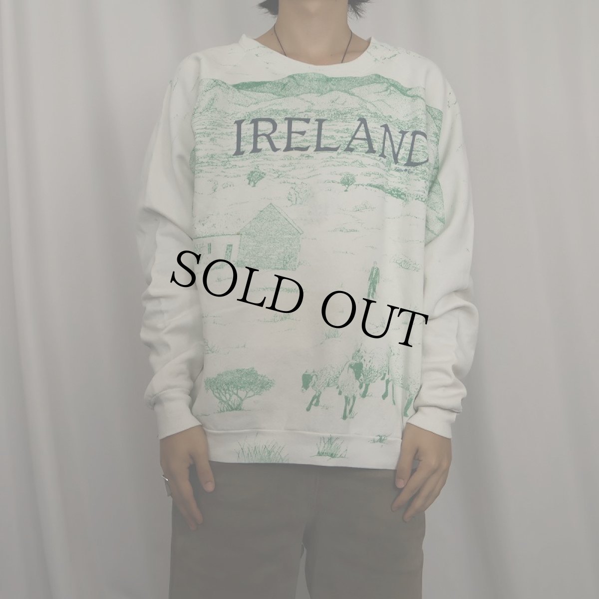画像3: 90's USA製 "IRELAND" 大判プリントラグランスウェット XXL (3)