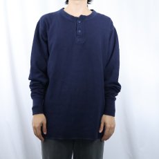 画像2: 90's L.L.Bean USA製 "RIVER DRIVER'S SHIRT" 猫目ボタン ヘンリーネック 2レイヤーロンT NAVY L (2)