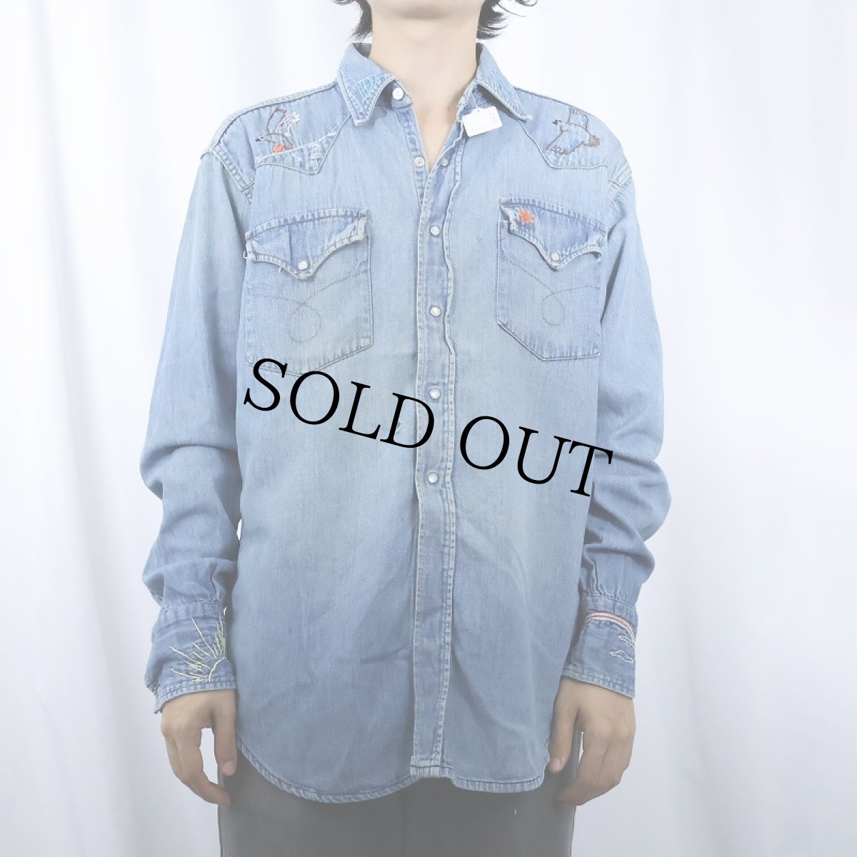 画像3: 70's JCPenney ハンド刺繍 デニムウエスタンシャツ (3)