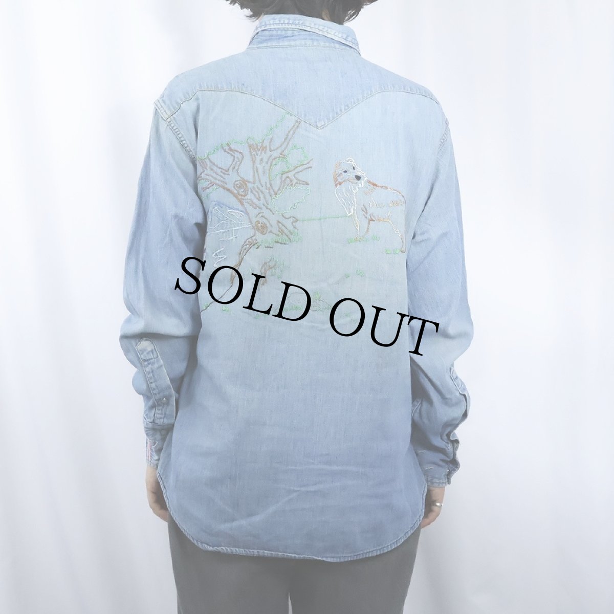 画像4: 70's JCPenney ハンド刺繍 デニムウエスタンシャツ (4)