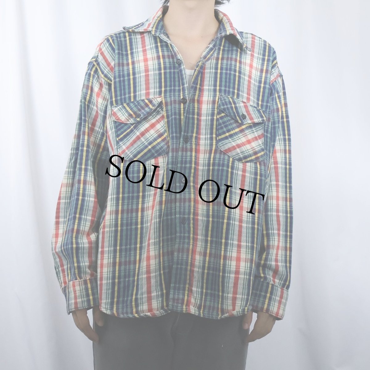 画像2: 80's JIM CATFISH HUNTER チェック柄 ヘビーネルシャツ (2)