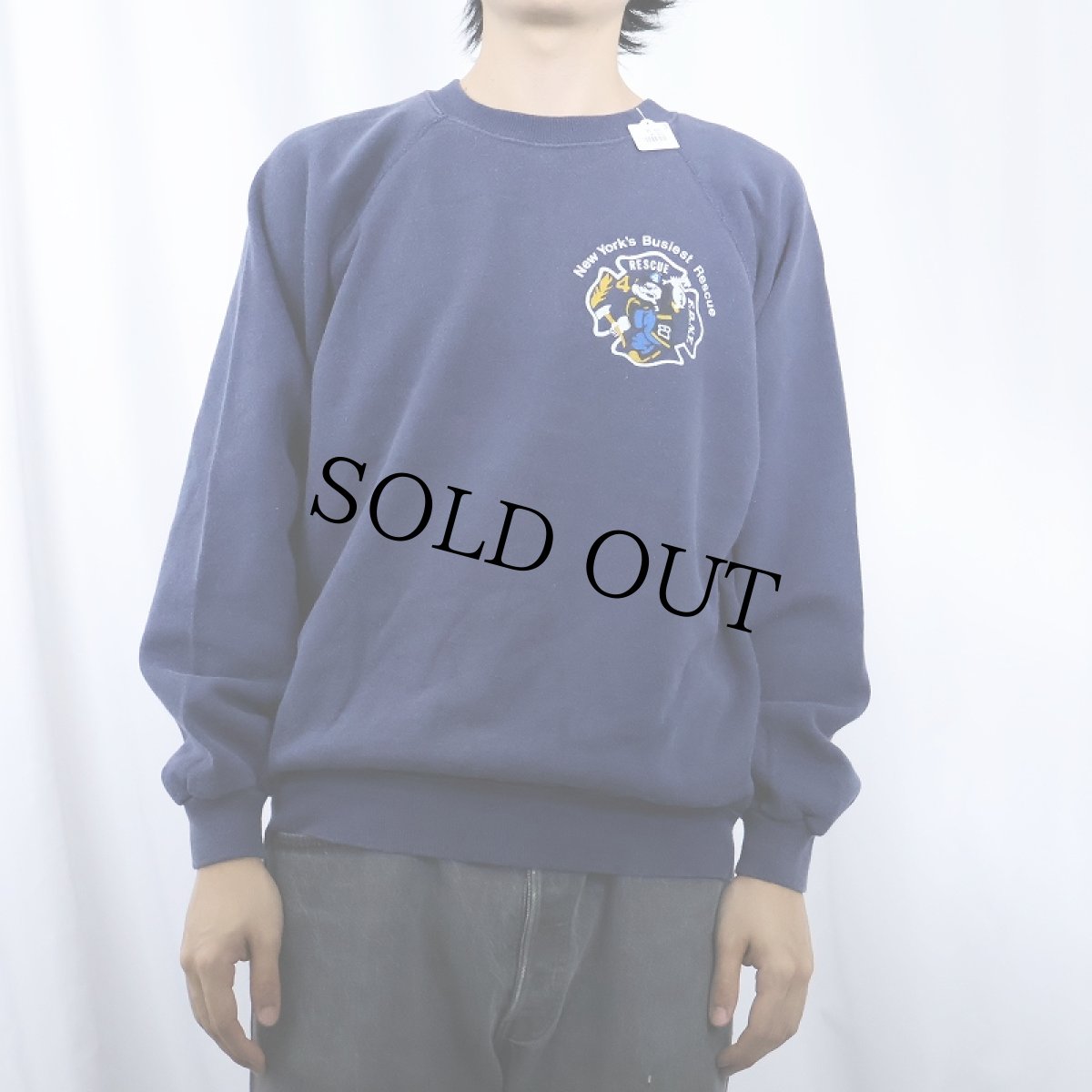 画像3: 80's USA製 "RESCUE 4 F.D.N.Y" キャラクタープリントラグランスウェット NAVY XL (3)