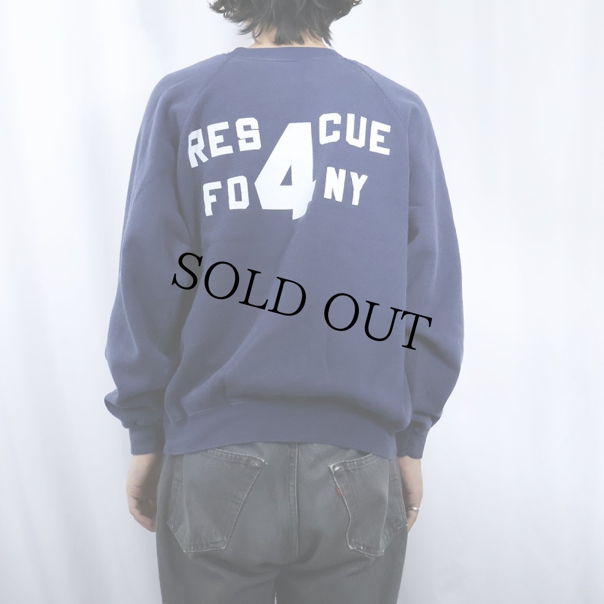 画像4: 80's USA製 "RESCUE 4 F.D.N.Y" キャラクタープリントラグランスウェット NAVY XL (4)