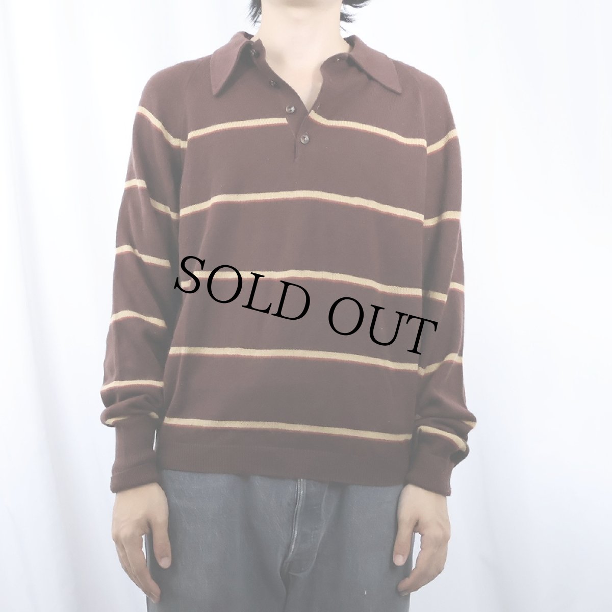 画像2: 70's Jantzen USA製 ボーダー柄 アクリルニットポロシャツ M (2)