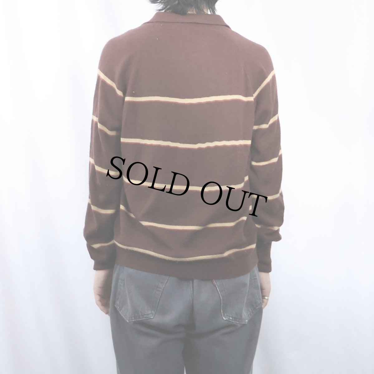 画像3: 70's Jantzen USA製 ボーダー柄 アクリルニットポロシャツ M (3)