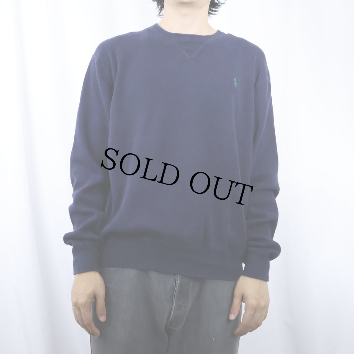 画像2: POLO Ralph Lauren 前V コットンニットセーター NAVY M (2)