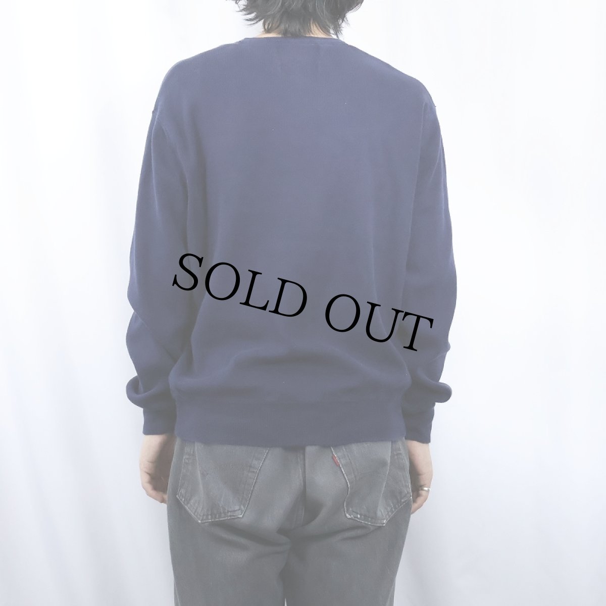 画像3: POLO Ralph Lauren 前V コットンニットセーター NAVY M (3)
