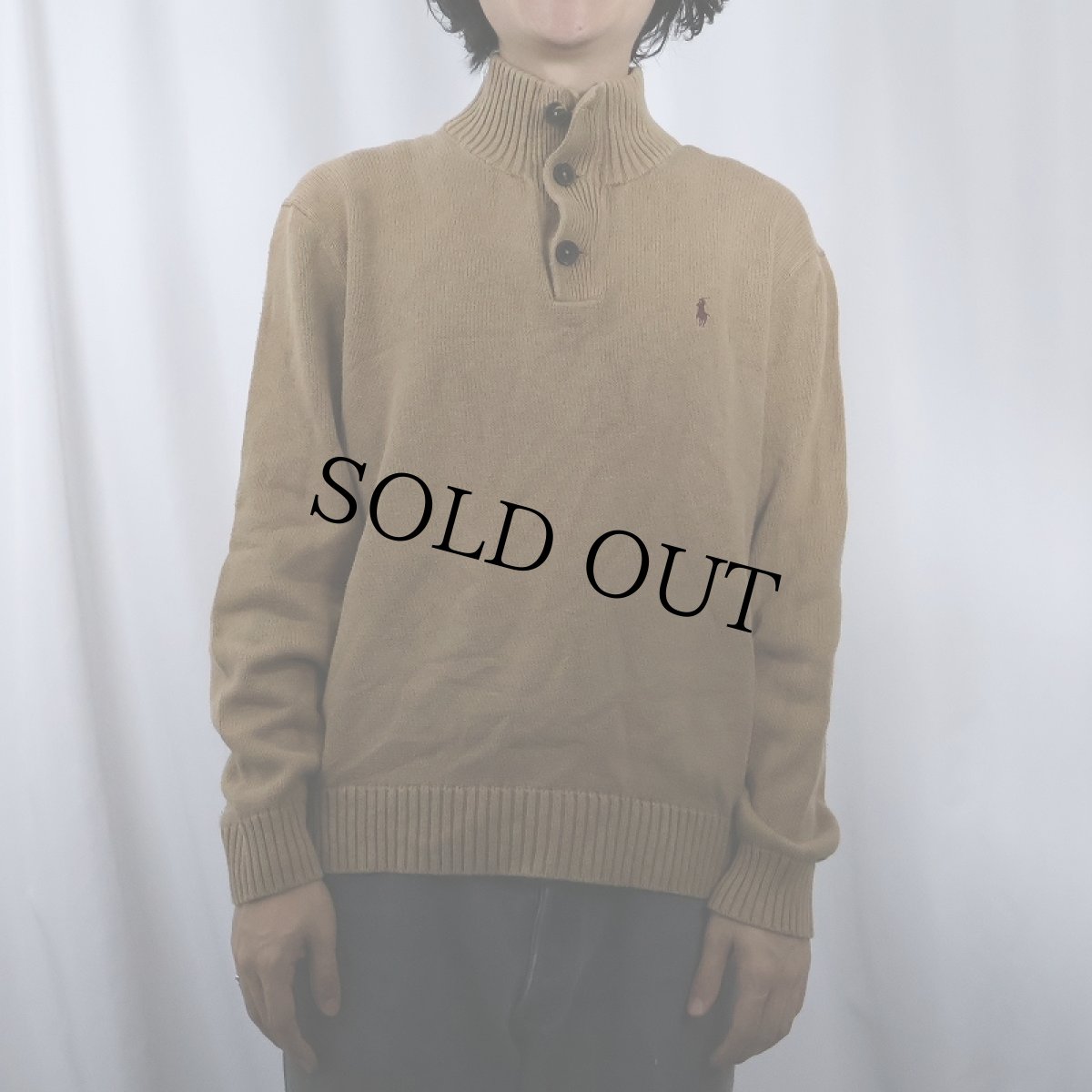 画像2: POLO Ralph Lauren ロゴ刺繍 ハイネック コットンニットセーター M (2)