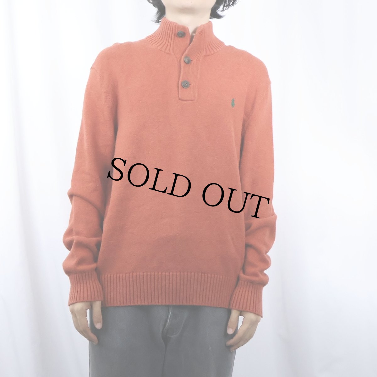 画像2: POLO Ralph Lauren ロゴ刺繍 ハイネック コットンニットセーター M (2)