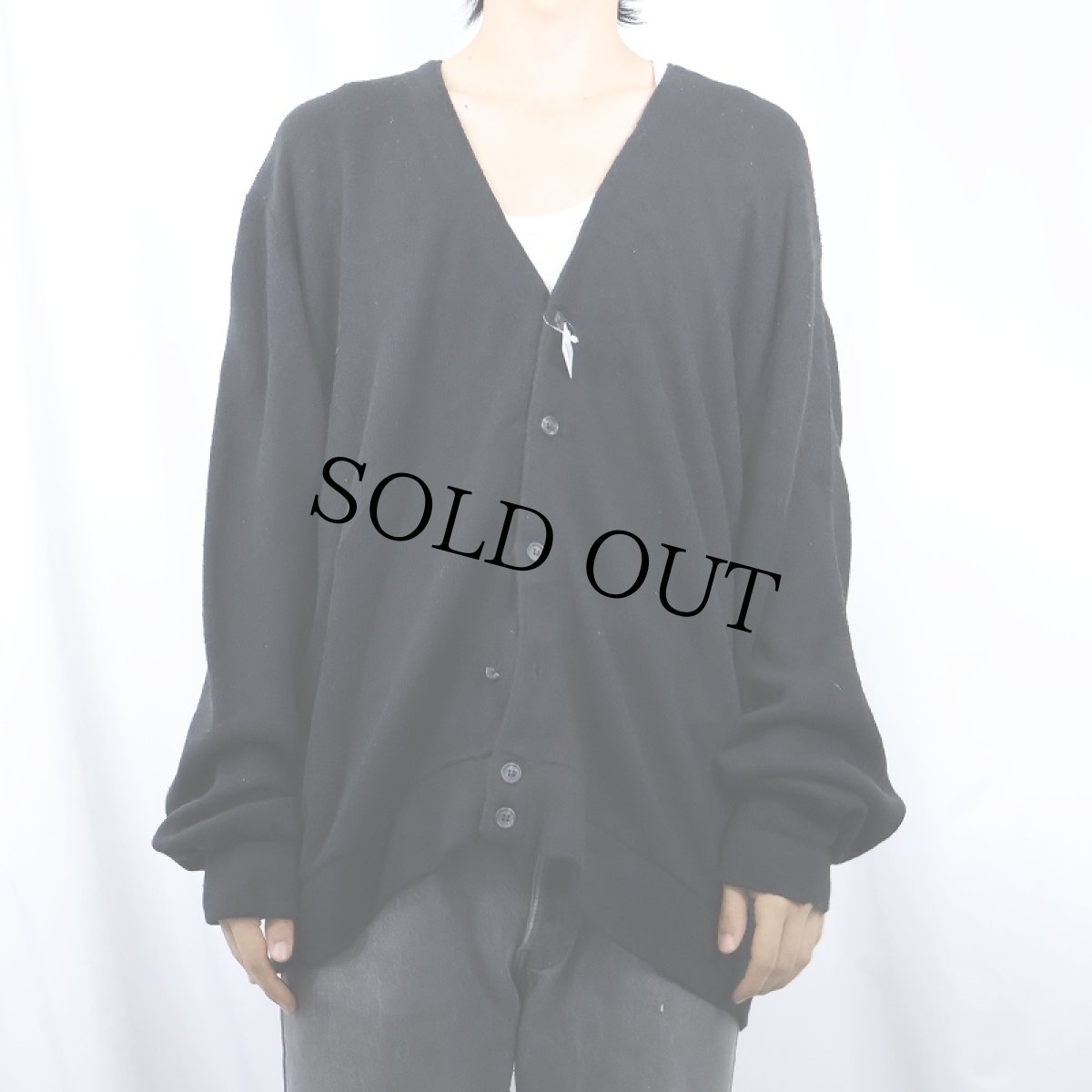 画像2: 80's Jantzen USA製 アクリルニットカーディガン BLACK L (2)