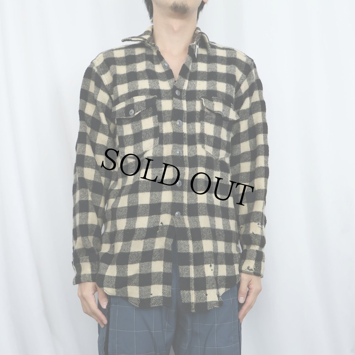 画像2: 50〜60's L.L.Bean 筆記体タグ バッファローチェック柄 ウールシャツ (2)