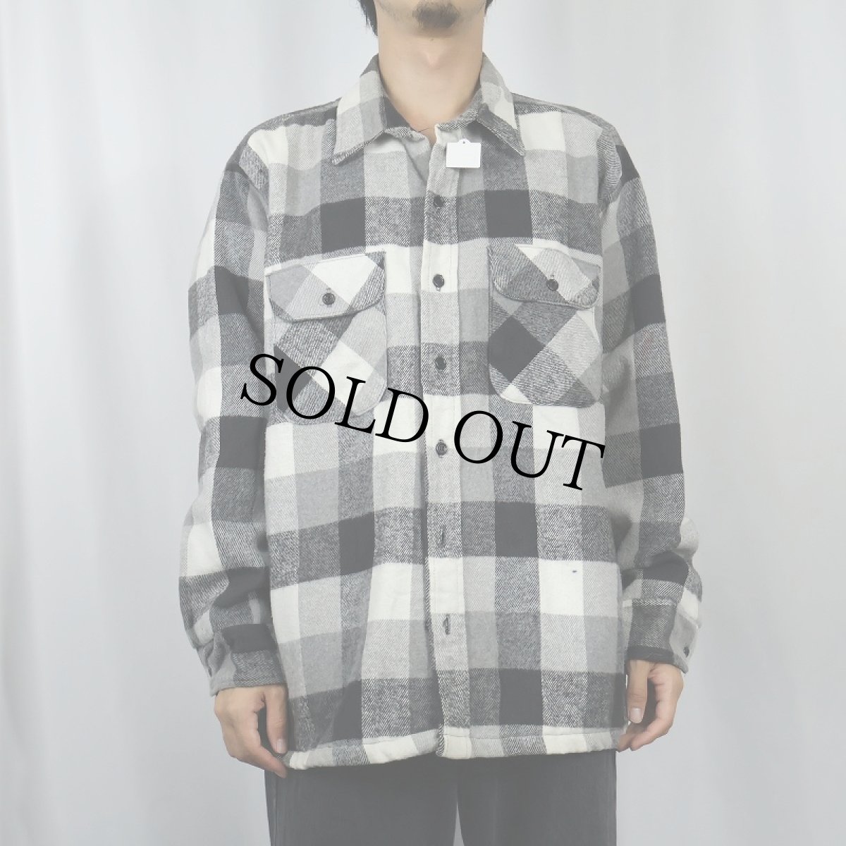 画像2: 70's Wear Guard USA製 ブロックチェック柄 裏キルティング ヘビーネルシャツ XL (2)