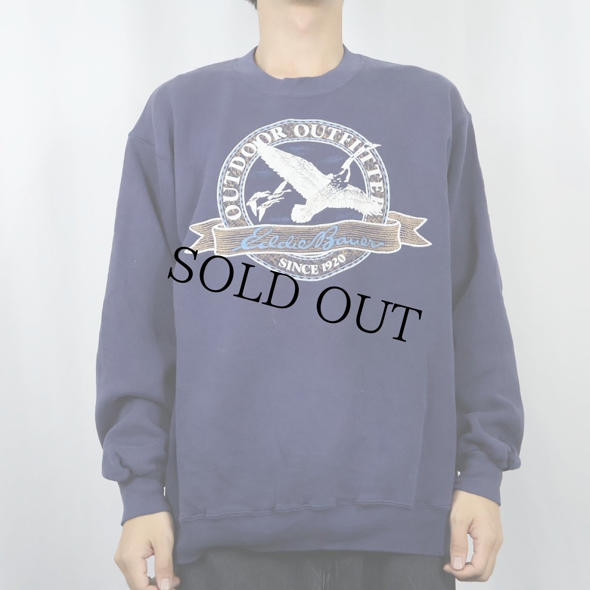 画像2: 80〜90's Eddie Bauer USA製 ロゴプリントスウェット NAVY XL (2)