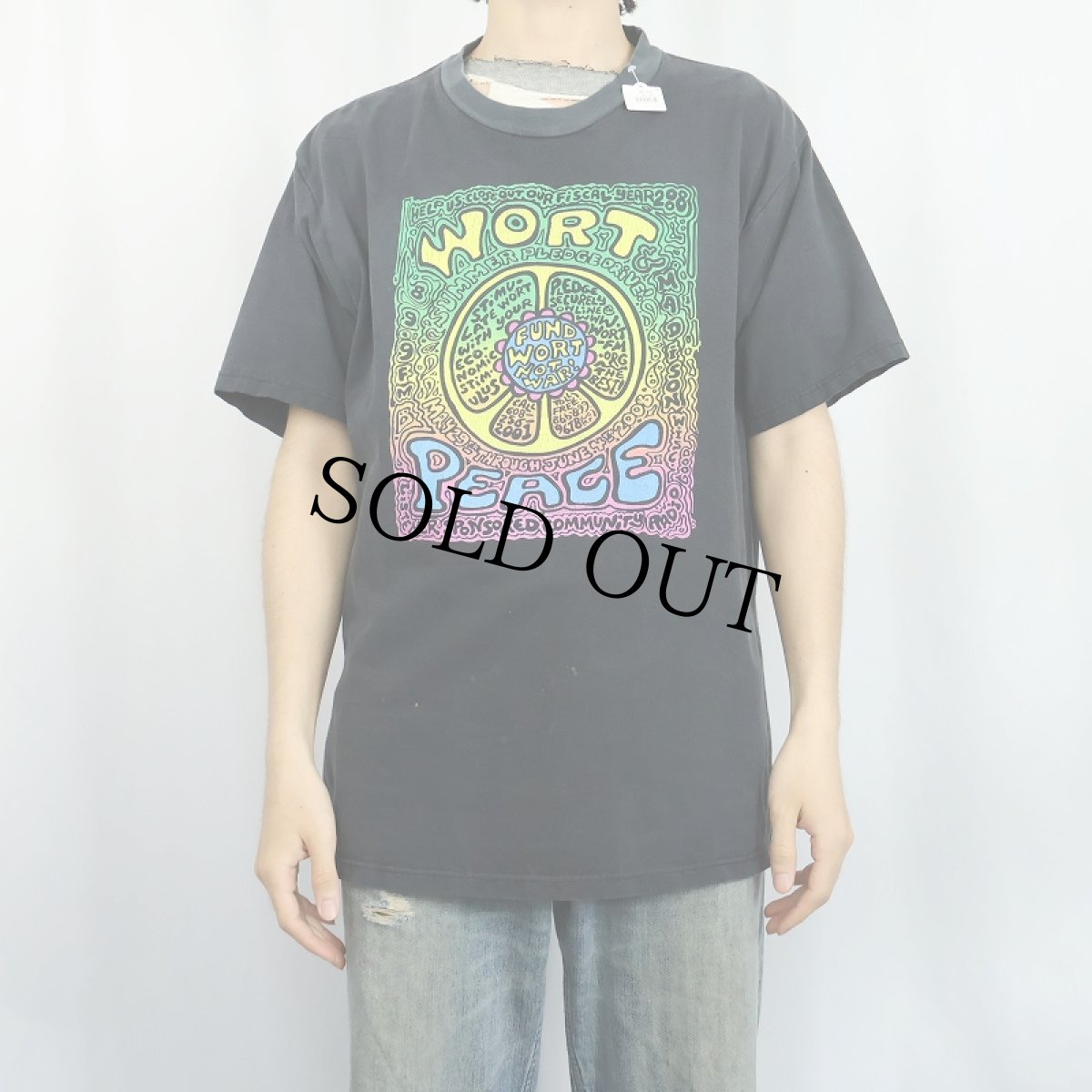 画像2: 90's USA製 "WORT PEACE" プリントTシャツ BLACK (2)