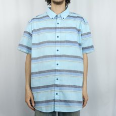画像2: 2017SS Patagonia "ORGANIC COTTON" マルチボーダー柄 コットン×ポリエステル ボタンダウンシャツ XL (2)