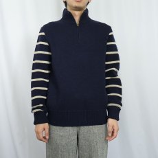 画像2: Ralph Lauren RRL ボーダーデザイン ハーフジップウールニットセーター M (2)