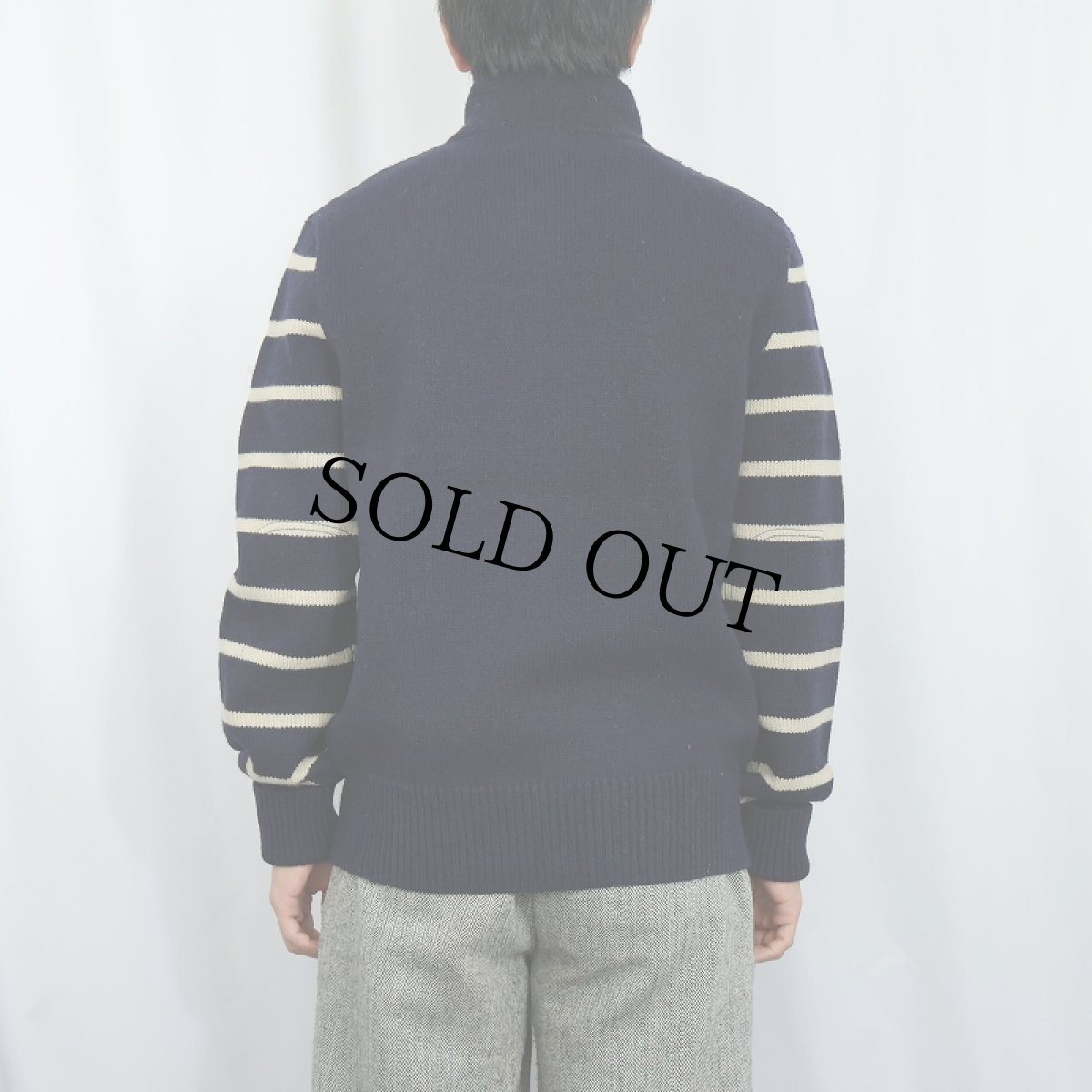 画像3: Ralph Lauren RRL ボーダーデザイン ハーフジップウールニットセーター M (3)