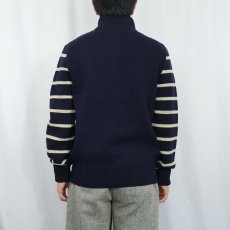 画像3: Ralph Lauren RRL ボーダーデザイン ハーフジップウールニットセーター M (3)