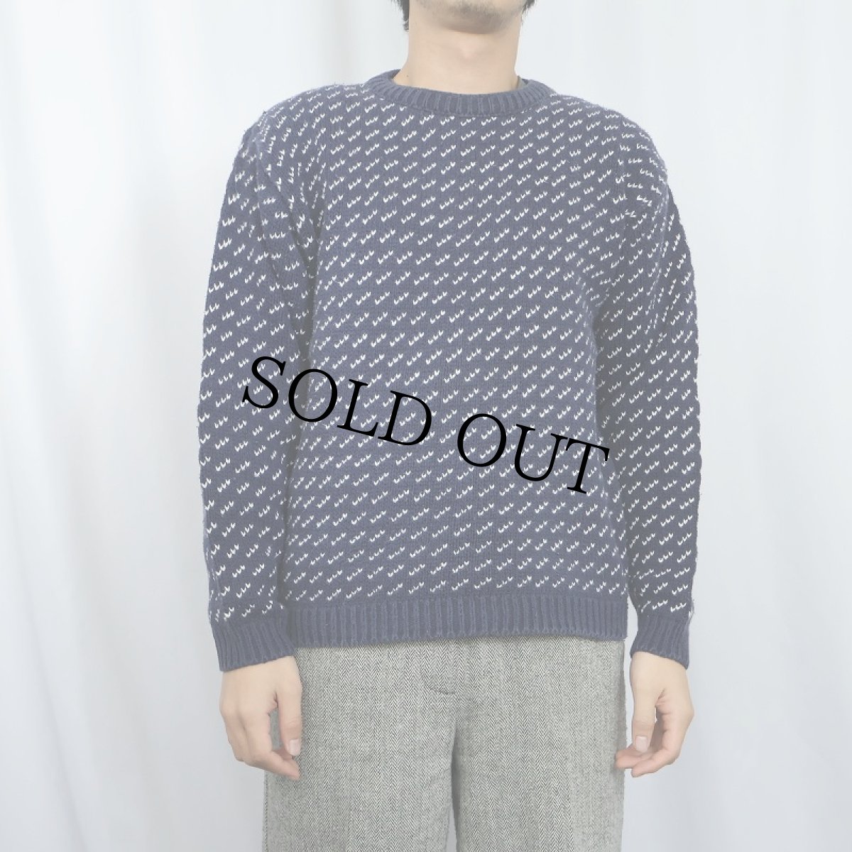 画像2: 80〜90's L.L.Bean バーズアイ柄 ウールニットセーター NAVY XL (2)