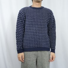 画像2: 80〜90's L.L.Bean バーズアイ柄 ウールニットセーター NAVY XL (2)
