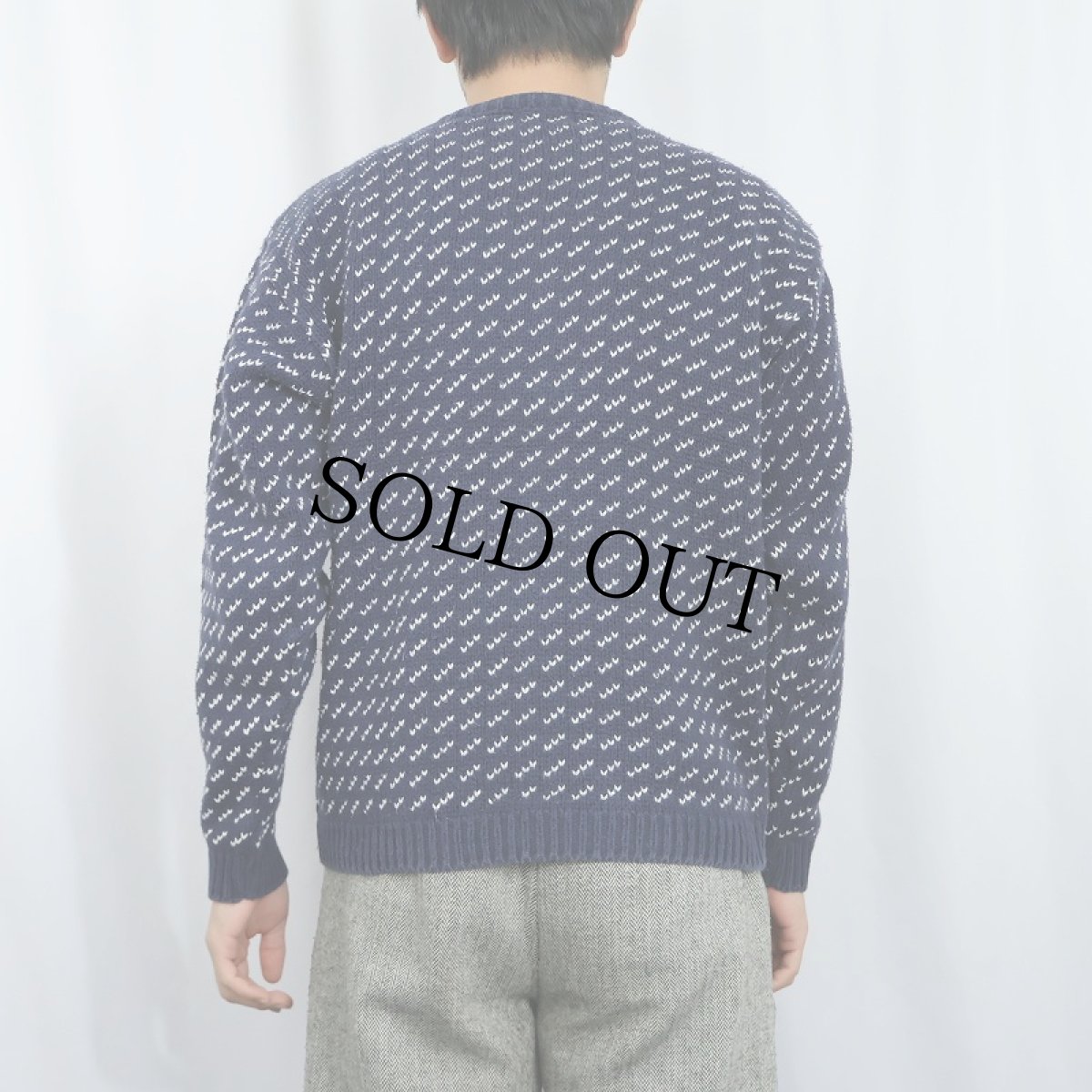 画像3: 80〜90's L.L.Bean バーズアイ柄 ウールニットセーター NAVY XL (3)