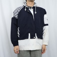 画像2: MULBERRY STREET RUSSIA製 切り替えデザイン ポリエステル×コットンジップジャケット NAVY Ｍ (2)
