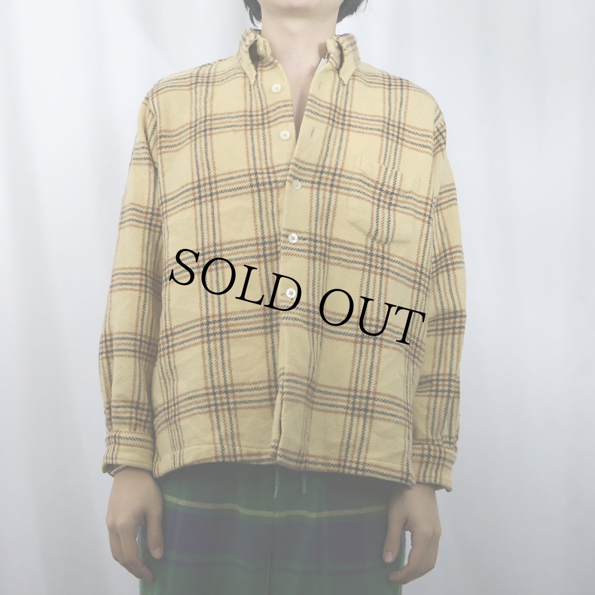 画像2: 60's チェック柄 3点留め ウールシャツ SIZE16 1/2-17 (2)