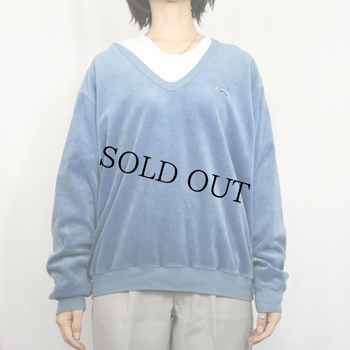 画像2: 80's JC Penney The Fox Velour Vネック ベロアスウェット XL (2)