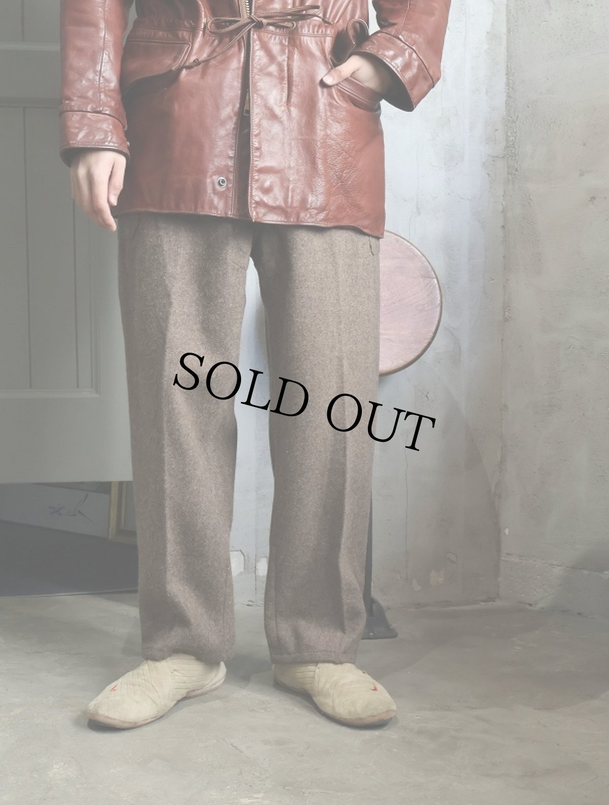 画像1: 〜80's シンチバック付き ウールトラウザーズ SIZE46 (1)