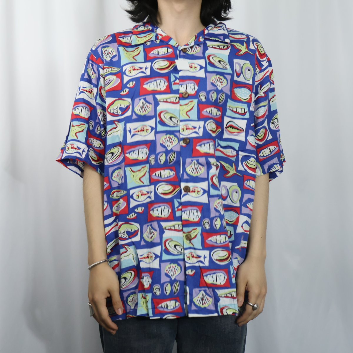 画像2: 80〜90's  JOE KEALOHA'S HAWAII製 オールオーバーパターン コットンハワイアンシャツ L (2)