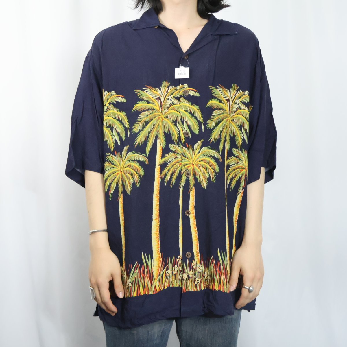 画像2: MAUI MAUI ヤシの木柄 レーヨンオープンカラーシャツ NAVY L (2)