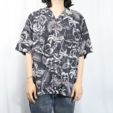 画像2: 90's Ocean Pacific ハイビスカス柄 コットン×レーヨンハワイアンシャツ BLACK M (2)