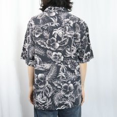 画像3: 90's Ocean Pacific ハイビスカス柄 コットン×レーヨンハワイアンシャツ BLACK M (3)