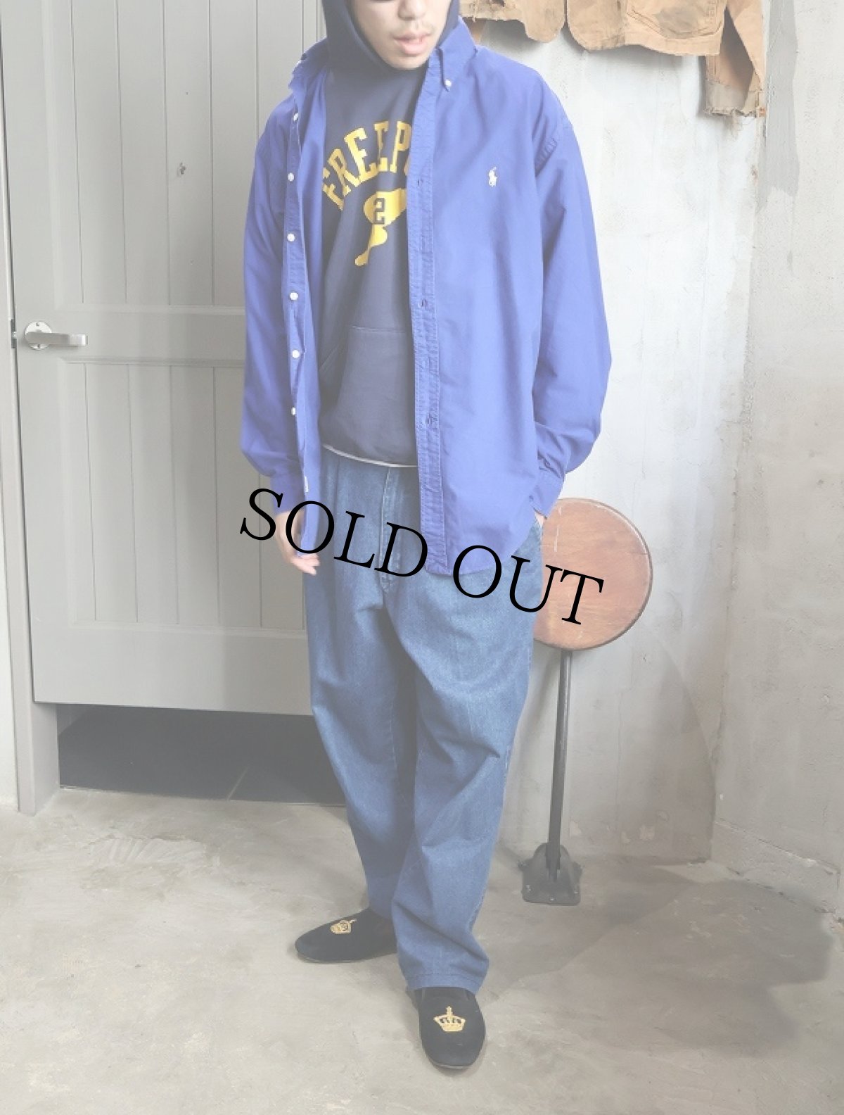 画像1: Ralph Lauren "BLAKE" ロゴ刺繍 コットンボタンダウンシャツ L (1)