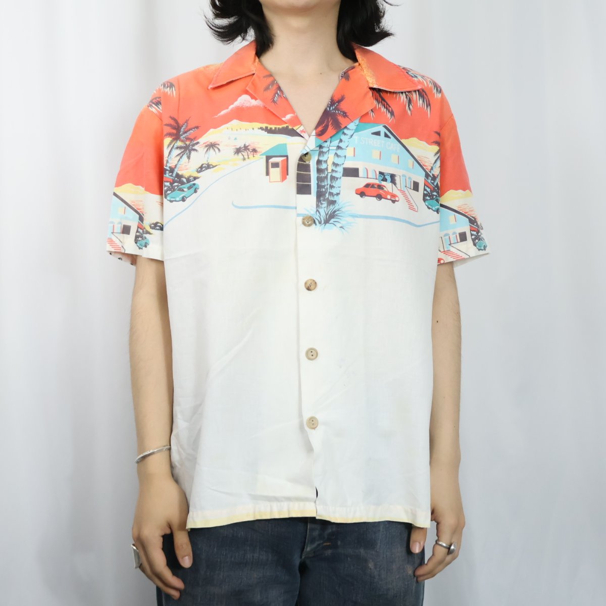 画像2: 70's HANG TEN コットンハワイアンシャツ L (2)