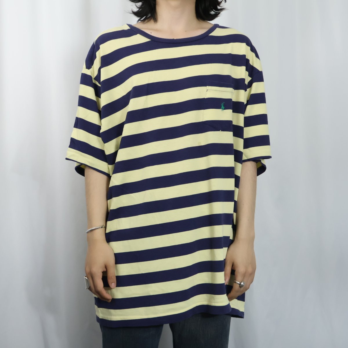 画像2: POLO Ralph Lauren ロゴ刺繍 ボーダー柄 ポケットTシャツ XL (2)
