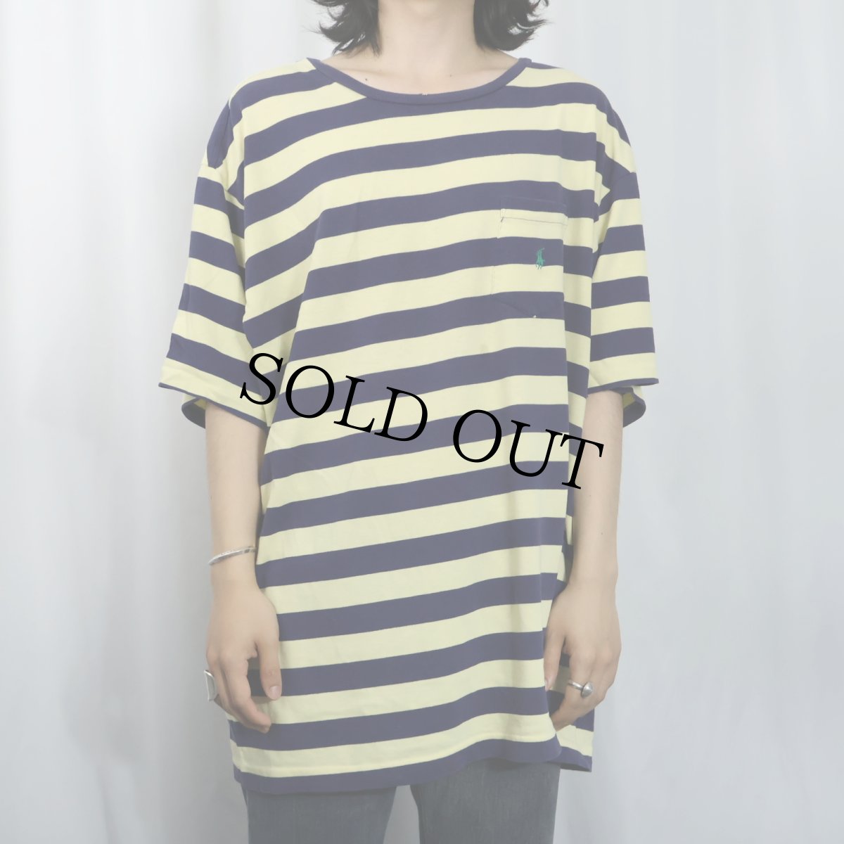 画像2: POLO Ralph Lauren ロゴ刺繍 ボーダー柄 ポケットTシャツ XL (2)