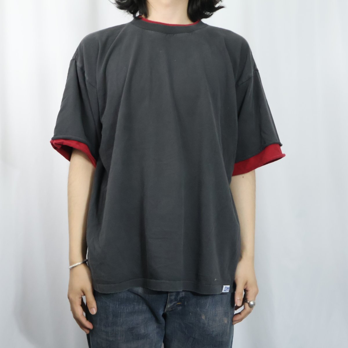 画像2: 90's SALEM SPORTSWEAR USA製 レイヤードデザイン 無地Tシャツ BLACK XL (2)