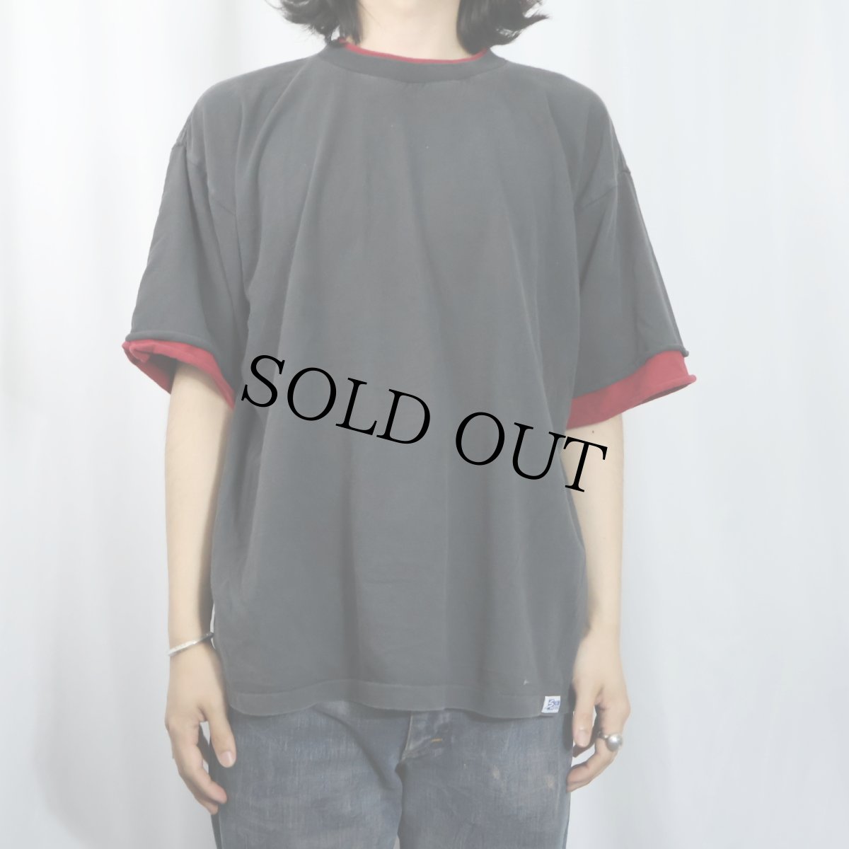 画像2: 90's SALEM SPORTSWEAR USA製 レイヤードデザイン 無地Tシャツ BLACK XL (2)
