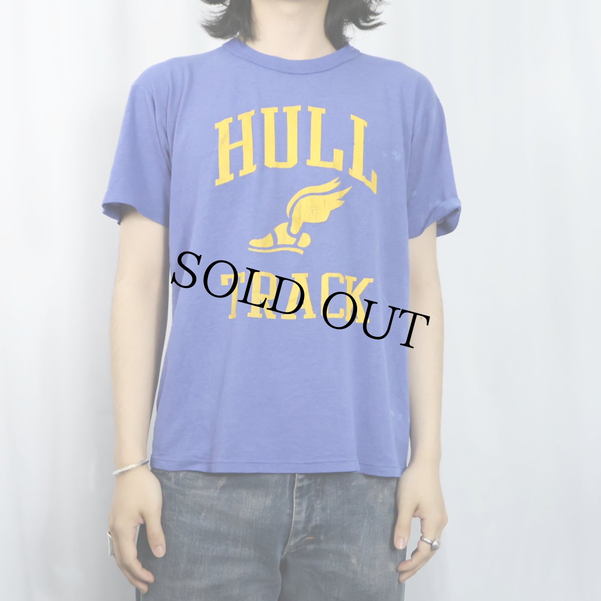 画像2: 80's RUSSELL ATHLETIC USA製 "HULL TRACK" ウイングフット プリントTシャツ M (2)