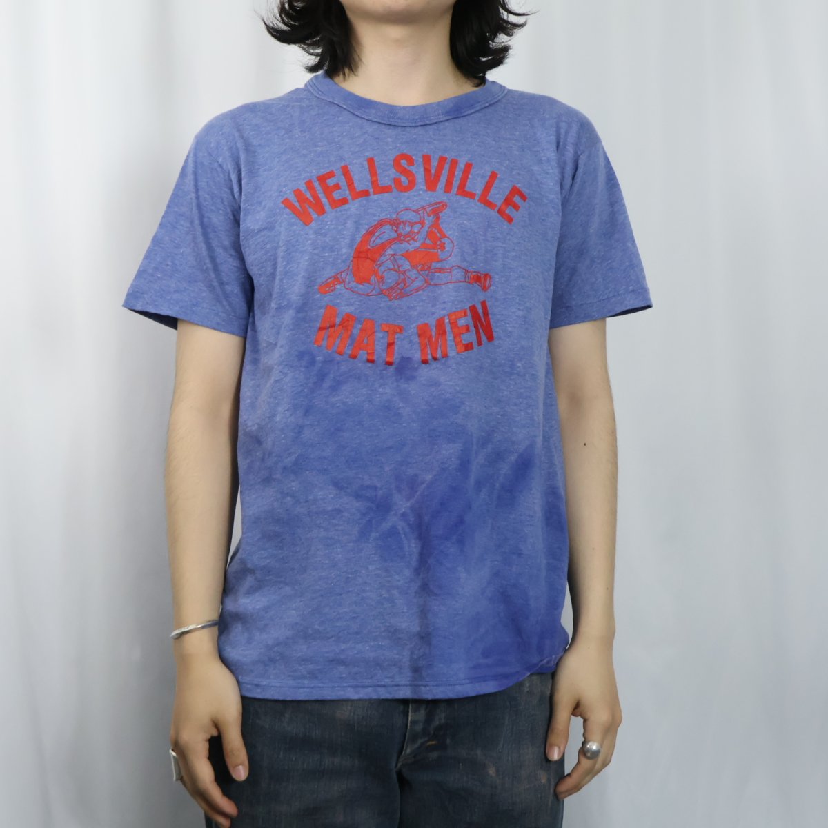 画像2: 80's RUSSELL ATHLETIC USA製 "WELLSVILLE MAT MEN" プリントTシャツ M (2)