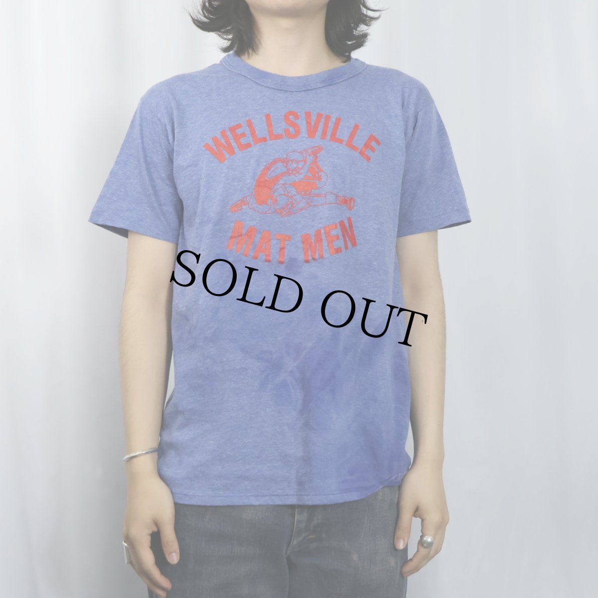 画像2: 80's RUSSELL ATHLETIC USA製 "WELLSVILLE MAT MEN" プリントTシャツ M (2)