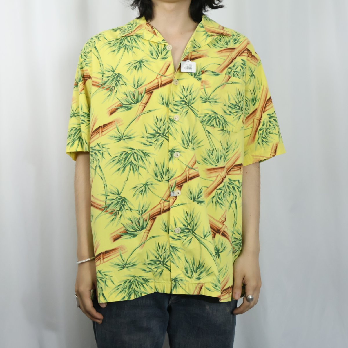 画像2: 90's POLO SPORT Ralph Lauren バンブー柄 "Hualalai" 袖刺繍 コットンオープンカラーシャツ M (2)