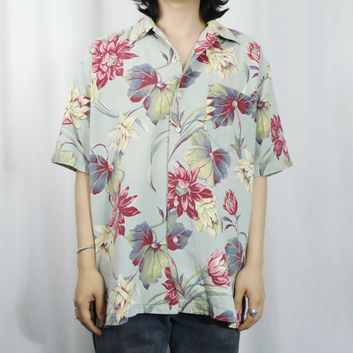 画像2: POLO Ralph Lauren 花柄 コットンオープンカラーシャツ M (2)