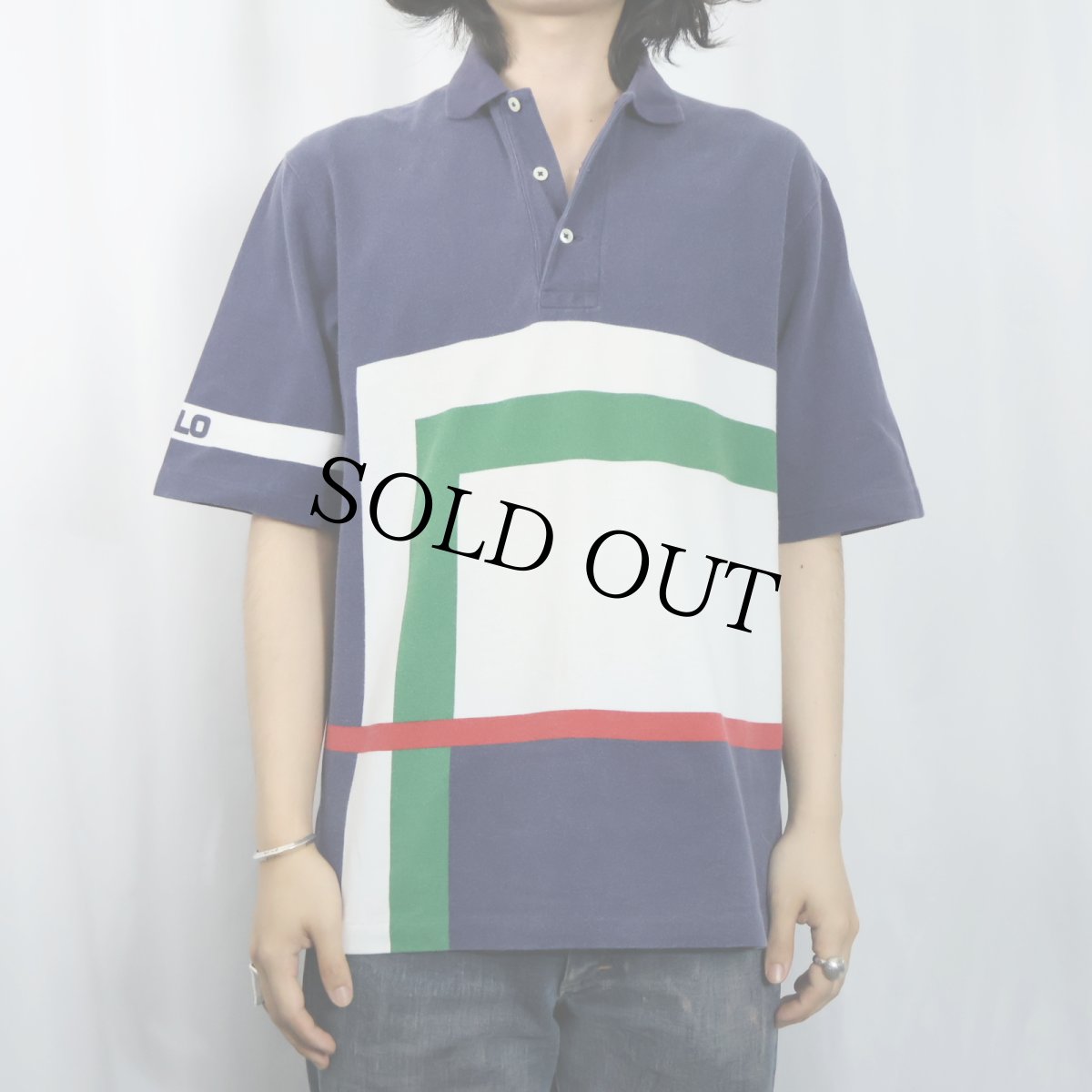画像2: POLO Ralph Lauren 切り替えデザイン ポロシャツ NAVY S (2)