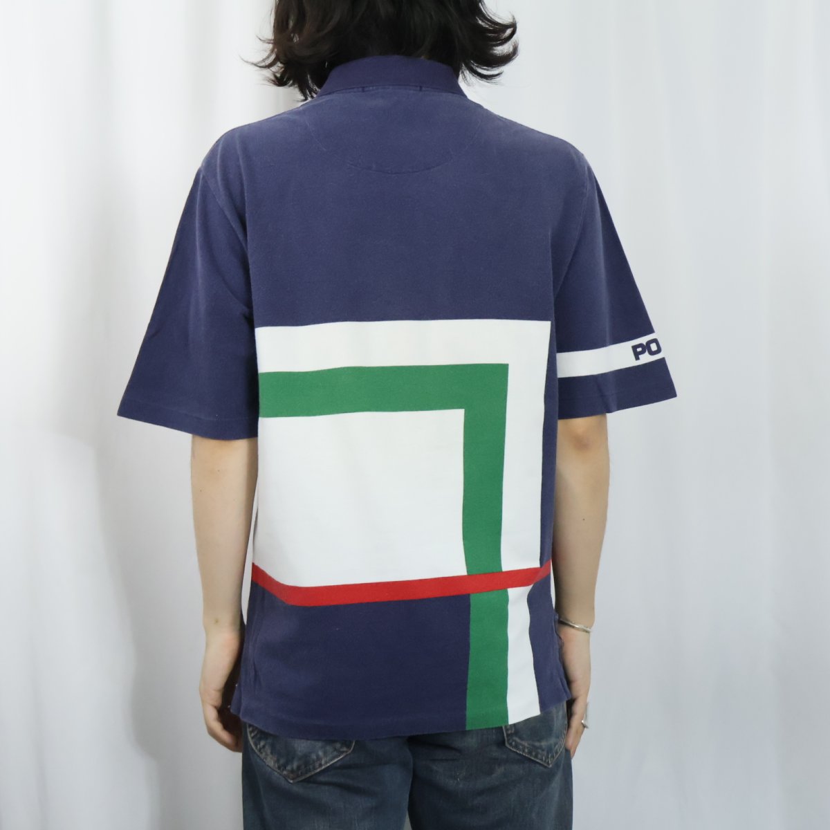 画像3: POLO Ralph Lauren 切り替えデザイン ポロシャツ NAVY S (3)