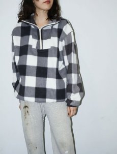 画像1: 90's TRADER BAY バッファローチェック柄 ハーフジップ フリースジャケット L (1)