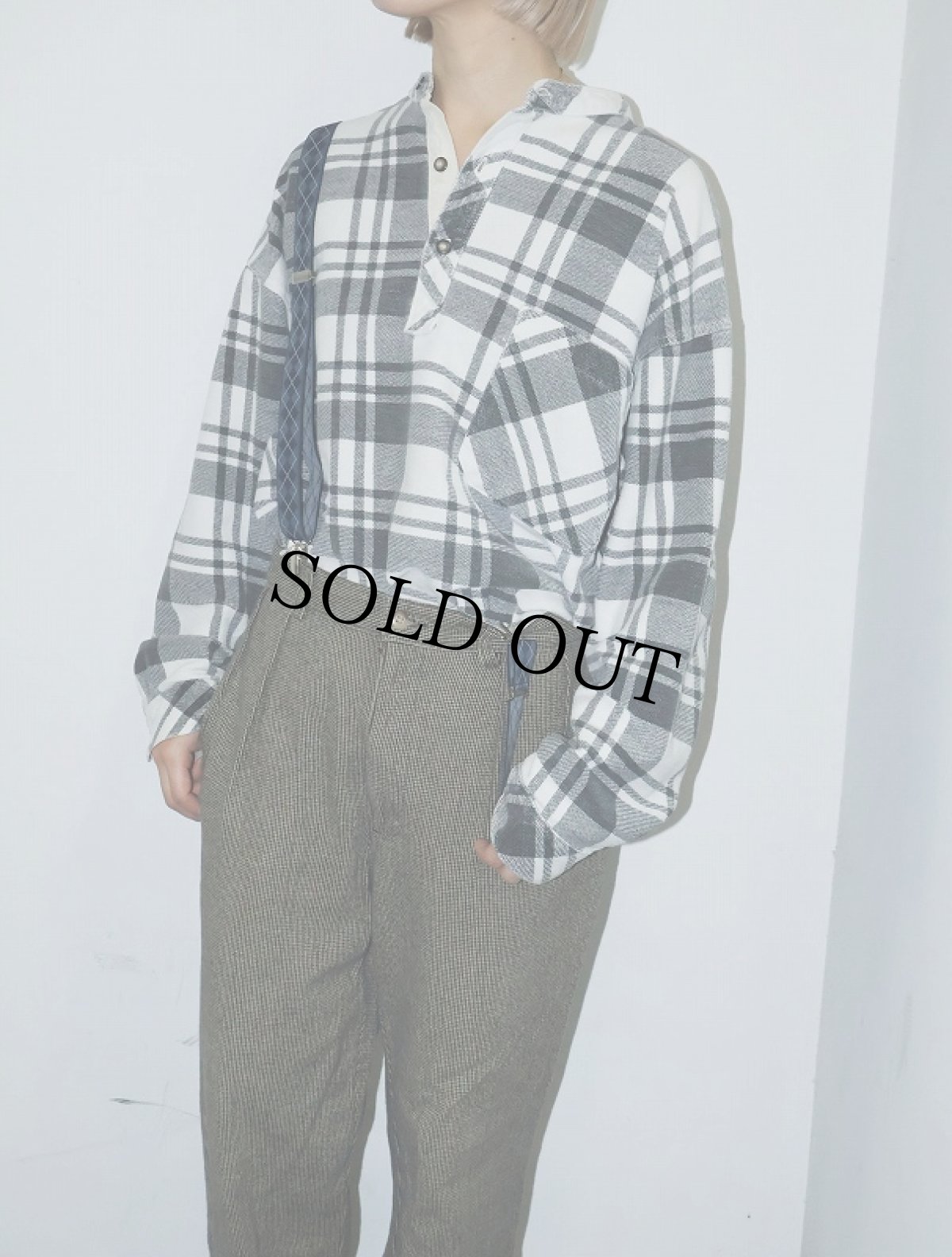 画像1: 90's GAP チェック柄 バンドカラーヘビーネルシャツ M (1)